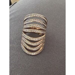 Size 7 Sterling Silver Rose Gold Vermeil Multi-Band Ring Small Stones #618